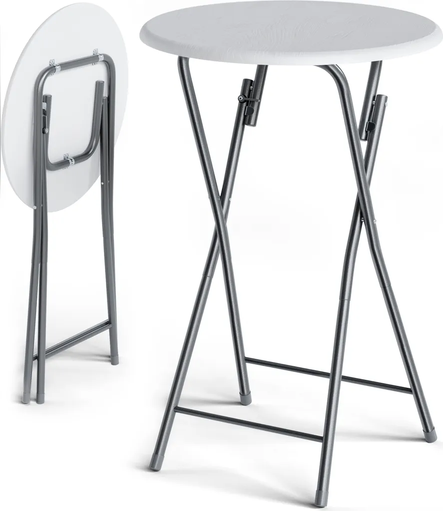 Casaria Tavolo da Bar Alto Pieghevole Ø 60 cm - Salvaspazio Bianco