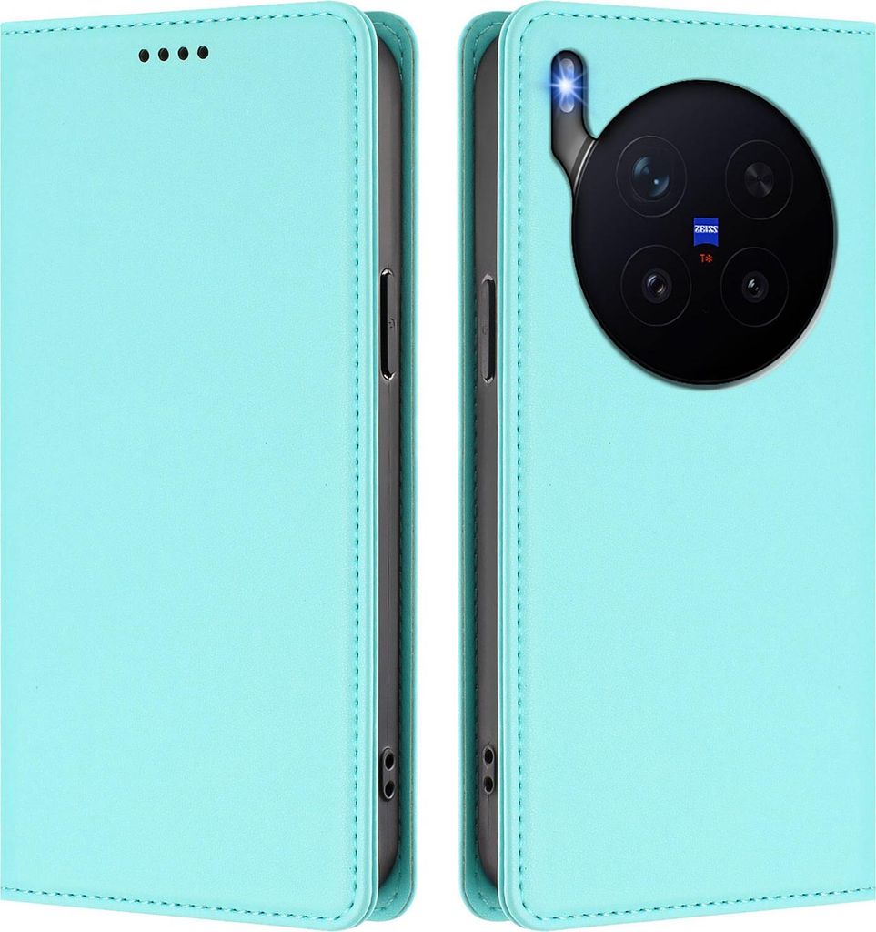 Handyhülle für vivo X300 Pro, Kunstleder Klapphülle Stoßfeste Magnetische Hülle mit Ständer Türkis
