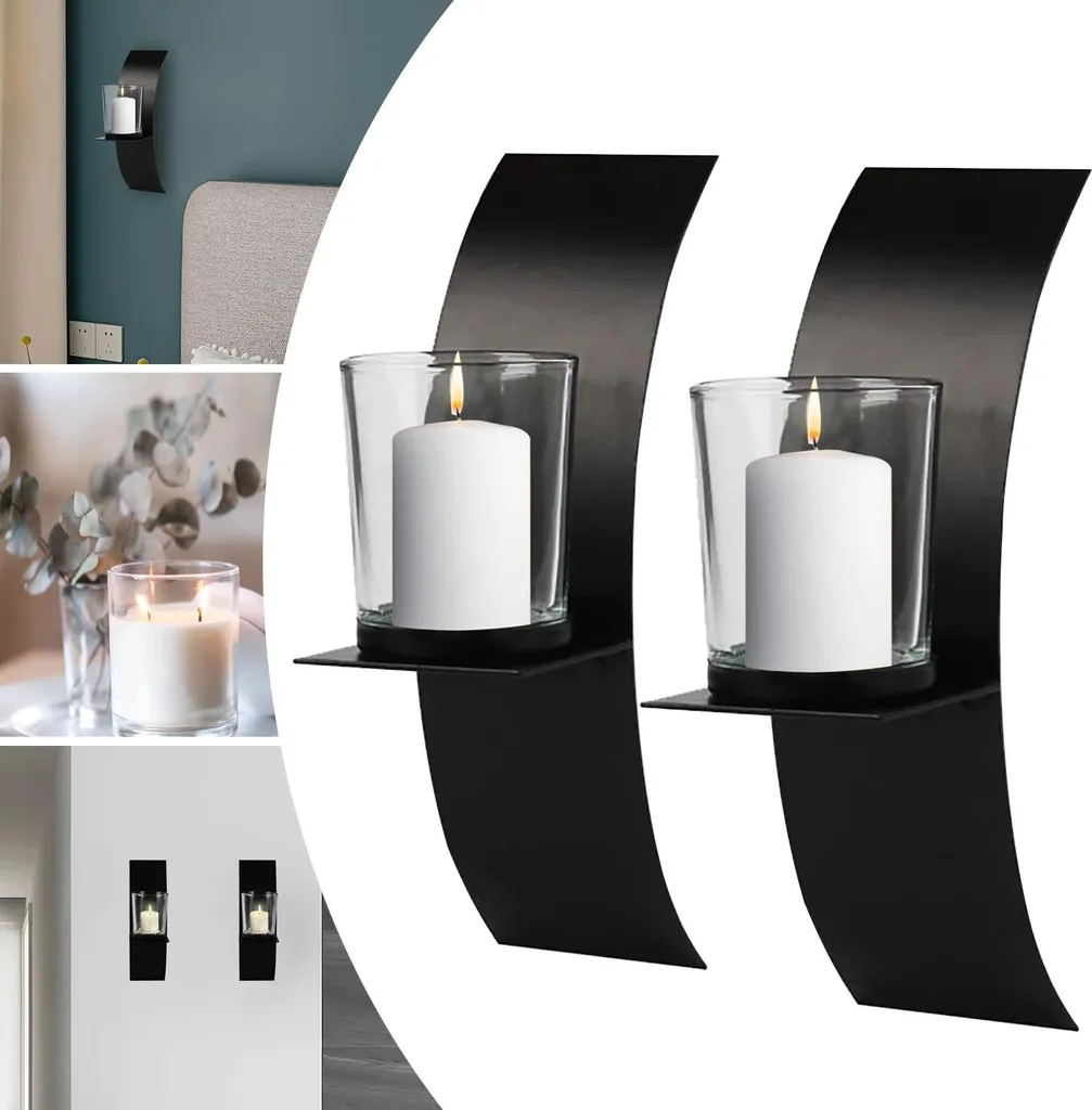 Coppia Portacandele a Muro Moderni in Ferro Nero Handmade Design
