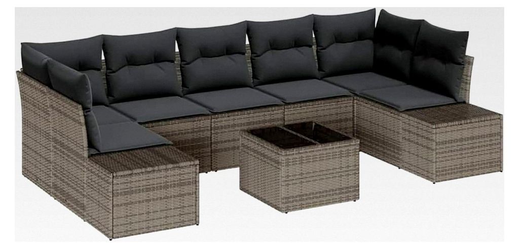 8-teiliges Garten-Sofa-Set mit Kissen in Grau aus Poly-Rattan für den Außenbereich