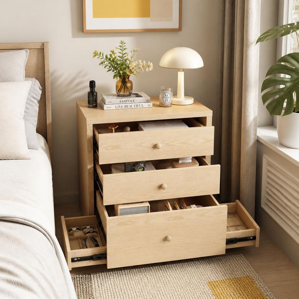 Nachttisch mit 3 Schubladen und Geheimfach, Sideboard mit Produktbild 