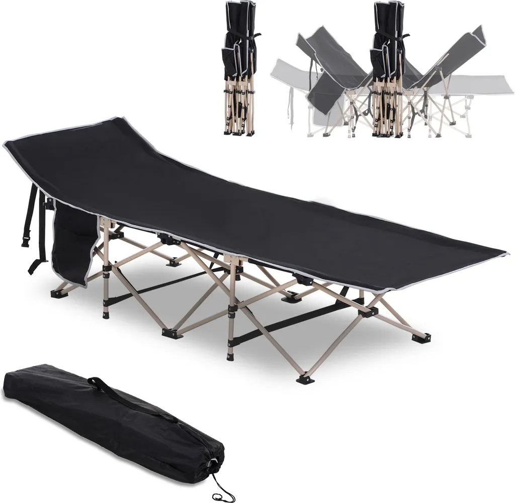 Chaise longue de camping pliable bleue | Lit de camp surélevé