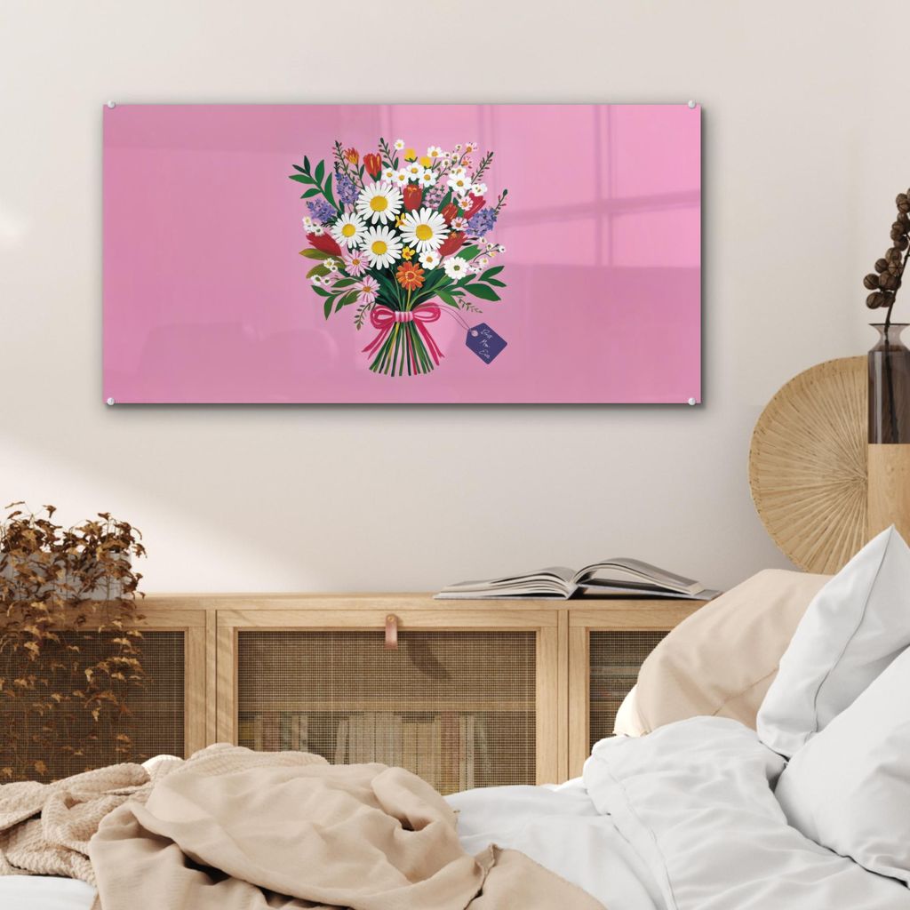 MuchoWow Glasbilder - Bilder auf Wandbild - Foto auf Glas Blumen - Zitat - Karte - Bunt 80x40 cm Wanddekoration aus Glas - Acrylglasbild - Acrylbil...