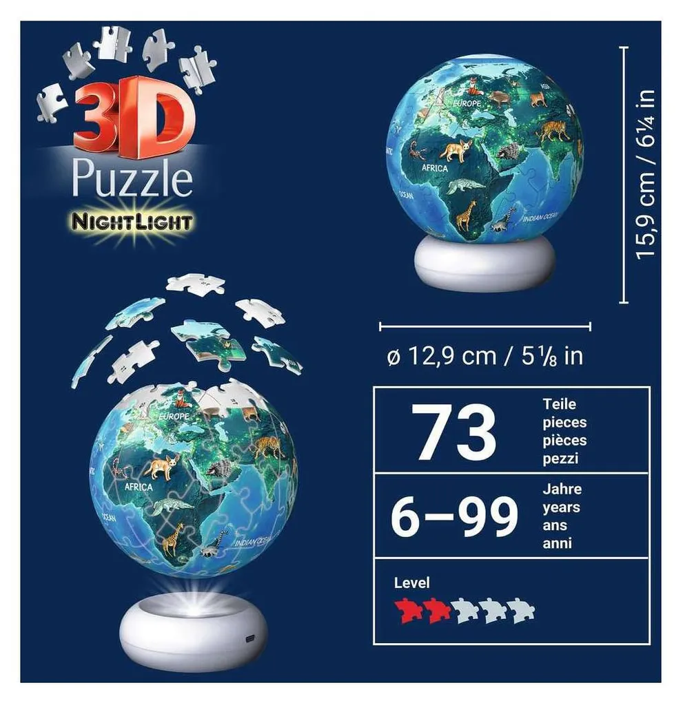 Veilleuse Puzzle 3D globe terrestre Ravensburger pour chambre enfant