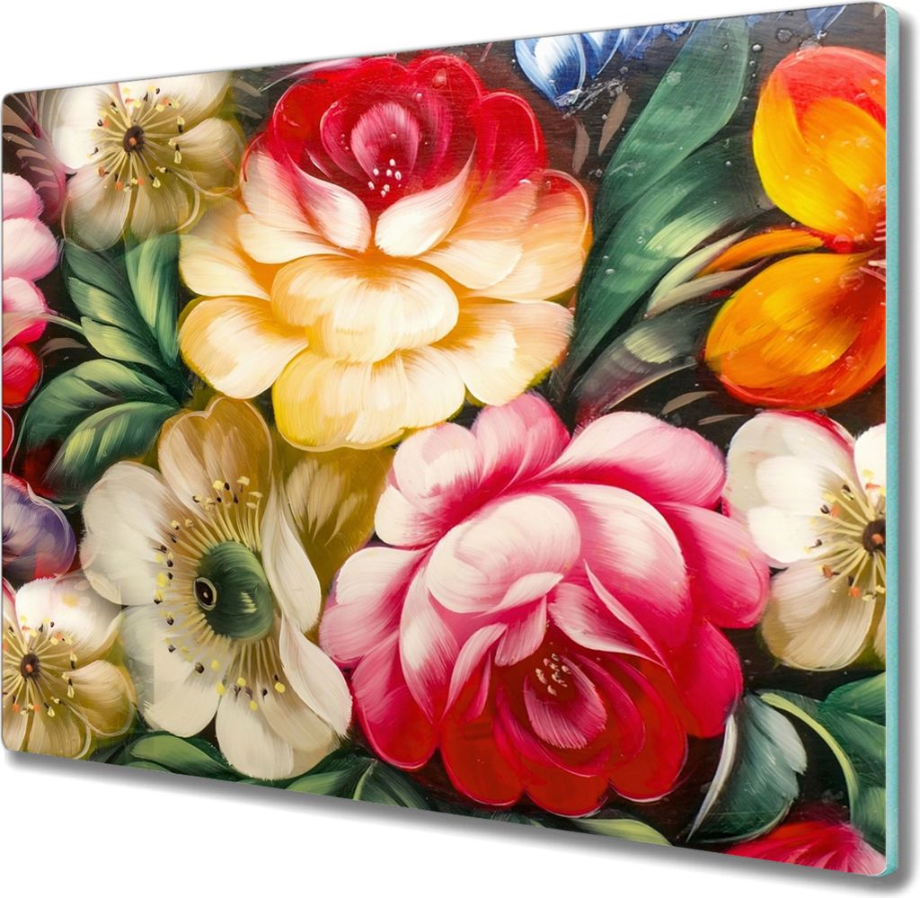 Coloray Schneidebrett Herdabdeckplatte 60x52 cm Kochplattenabdeckung Küchenbrett Hackbrett - Blumen