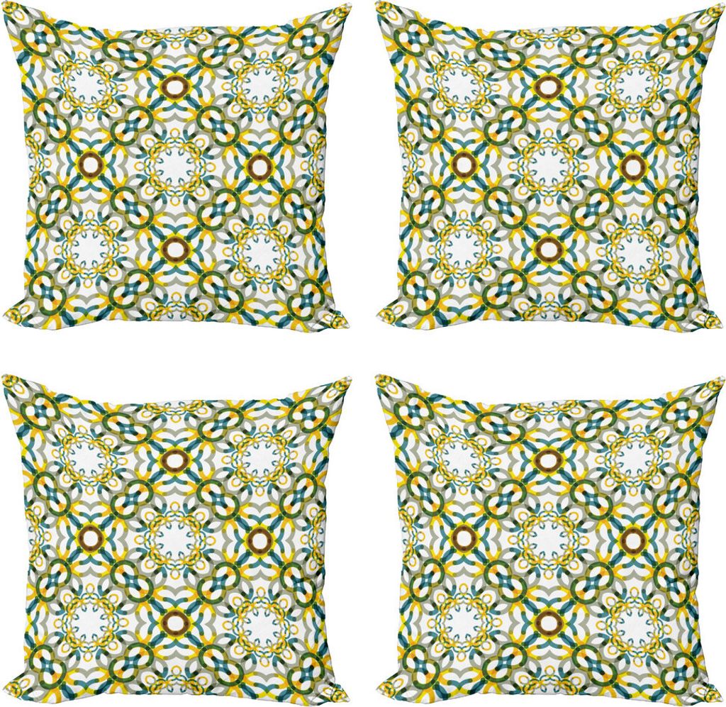 ABAKUHAUS Blumen Kissenbezug Set (4 Stück), Geometrisches Spitze-Muster, Moderner Doppelseitiger Digitaldruck, 60 cm x 60 cm, Mehrfarbig