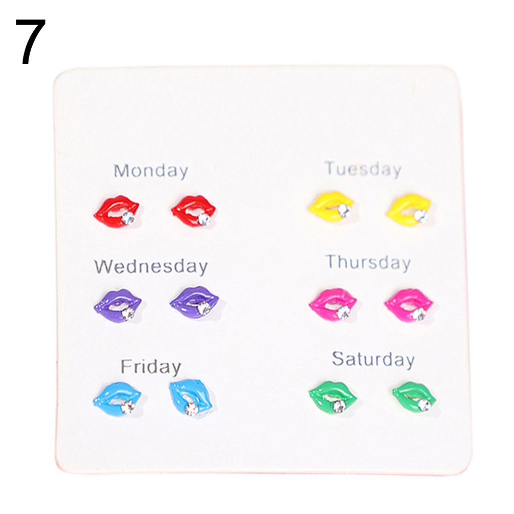 6 Teile/satz Mode Frauen Herz Feder Schneeflocke Kreis Ohr Stud Ohrringe Schmuck-7#