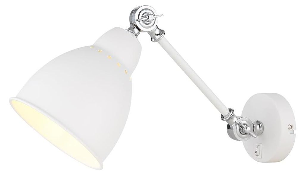 Wandleuchte innen – Weiße Metall-Lampenfassung mit weißem Lampenschirm – LED-Wandlampe für modernes Zuhause oder Büro – Mit Kabel