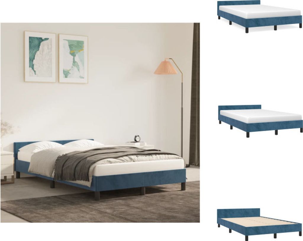 vidaXL Bettgestell mit Kopfteil Dunkelblau 120x200 cm Samt - Betten & Bettgestelle