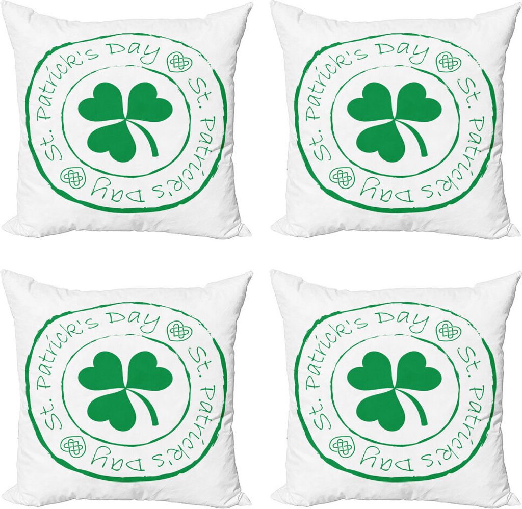 ABAKUHAUS St. Patrick Tag Kissenbezug Set (4 Stück), Irish Shamrock, Moderner Doppelseitiger Digitaldruck, 60 cm x 60 cm, Weiß und Grün