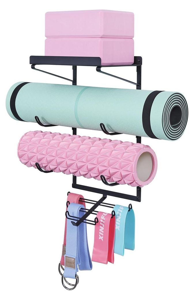 Soporte de pared para esterilla de yoga con 3 estantes y 7 Imagen del producto 