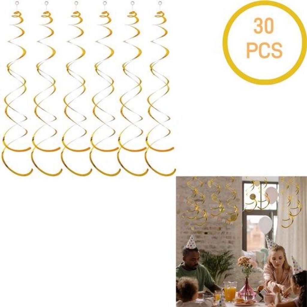 30 Stück - Hänge-Swirl-Ornamente - Dekorationen für Geburtstage - Gold - für Plafonds, Hochzeiten, Baby-Shower, Feiern