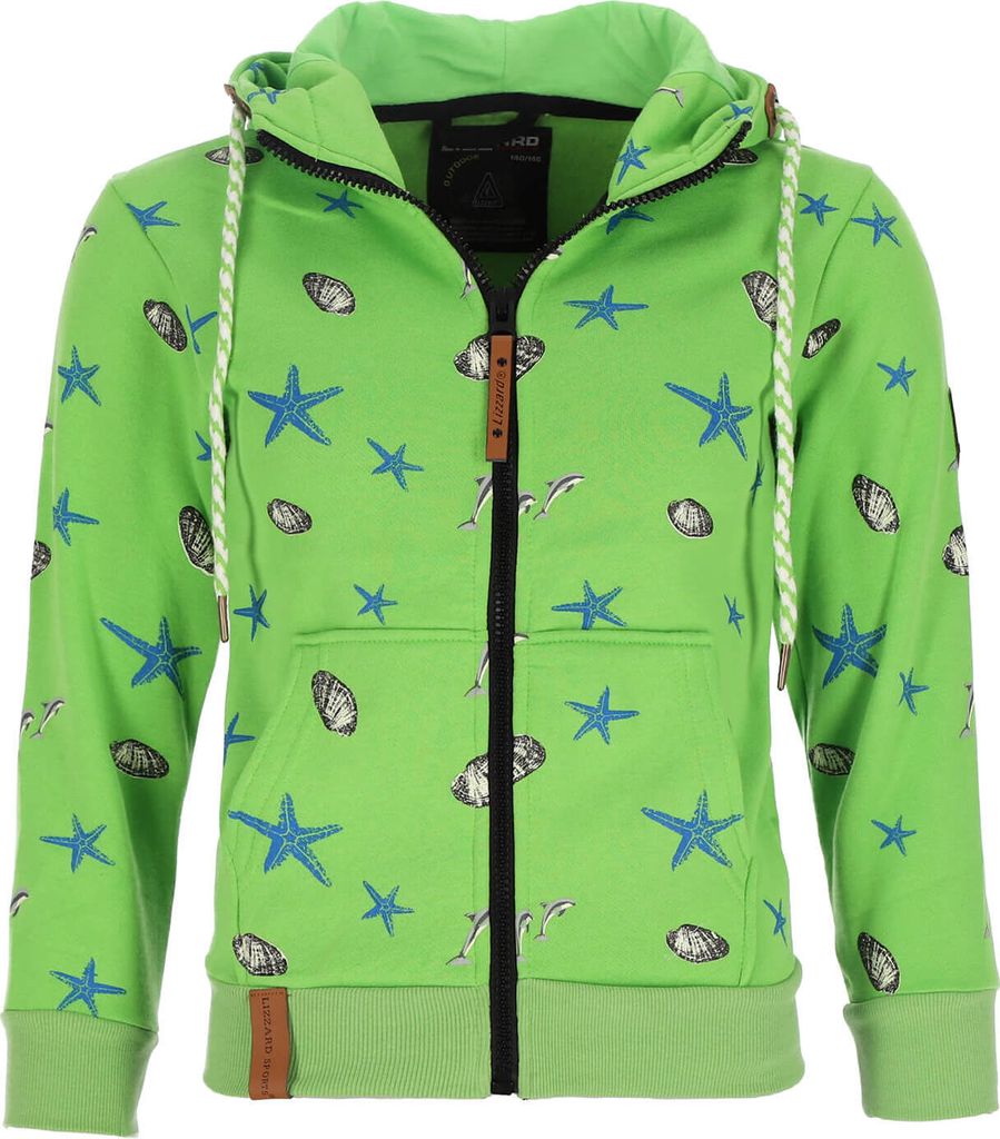 Lizzard Sports Kinder Sweatjacke mit maritimem Allover-Print - Kapuzenjacke mit Reißverschluss in Lime Größe 92-98