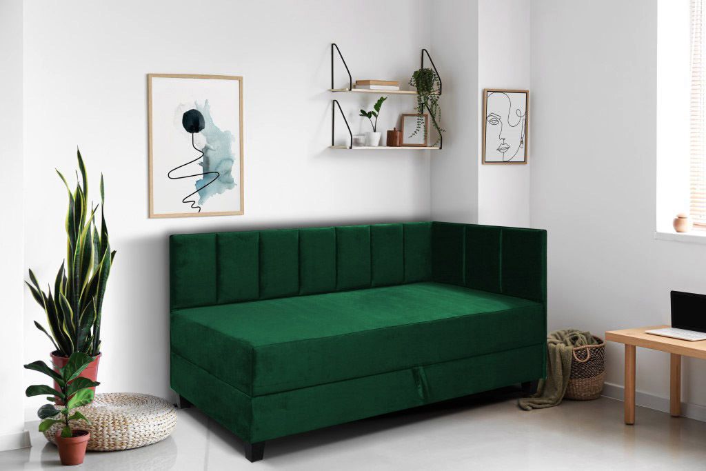 Jugendbett Einzelbett Eryk Boxspringbett mit Matratze Kinderbett Bettkasten 80 x 200 cm Rechts Paris 135 – grün