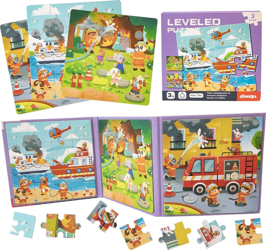 OKWISH Lernspielzeuge, Magnetisches Puzzlebuch Level 3, Feuerwehr & Rettungsmissionen, Puzzle-Spielzeug, Kreativ & Lernspaß für Kinder, Fördert ...