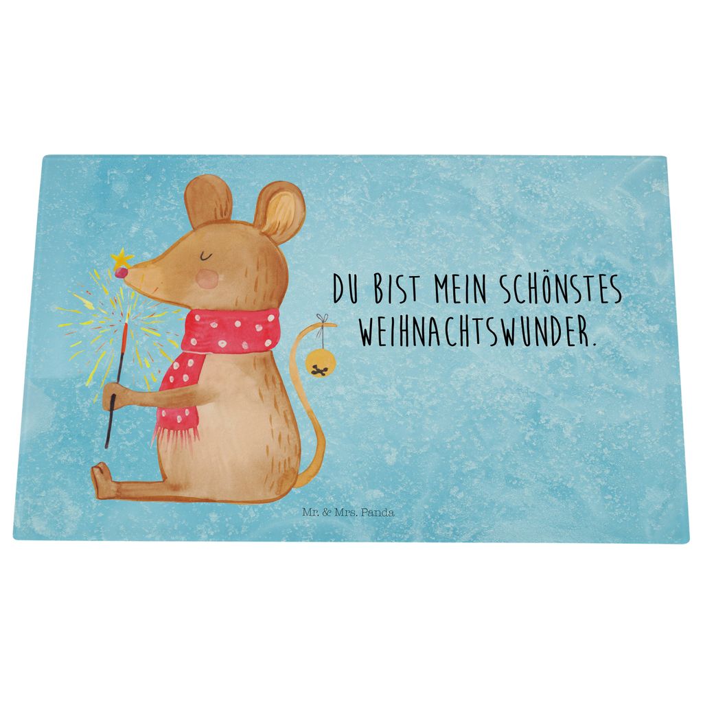 Mr. & Mrs. Panda Schneidplatte Glas Maus Weihnachten - Eisblau - Geschenk, schneidbrett, Hackbrett, Weihnachtsgruß, Schneideplatte, Glasschneidebr...