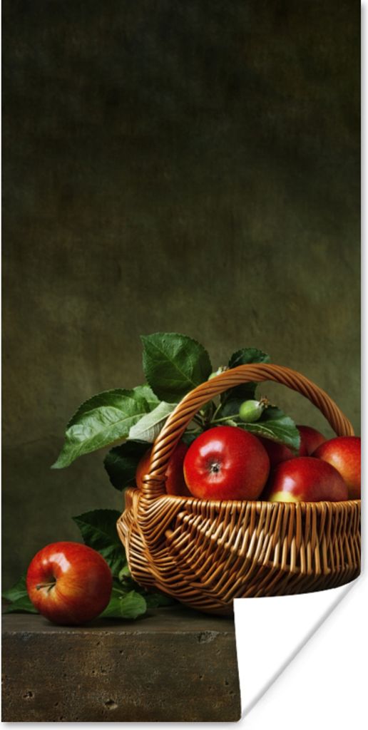 MuchoWow Poster Rustikal - Apfel - Obst - Rot - Korb - Stilleben 80x160 cm - Kinderzimmer