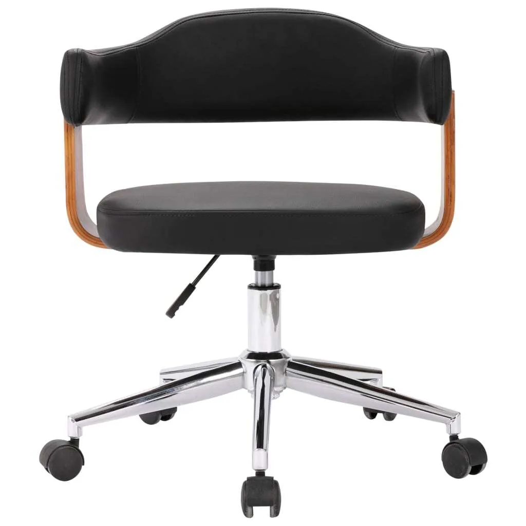 Sedia da Scrivania Girevole Ergonomica Legno Curvato e Ecopelle Nera