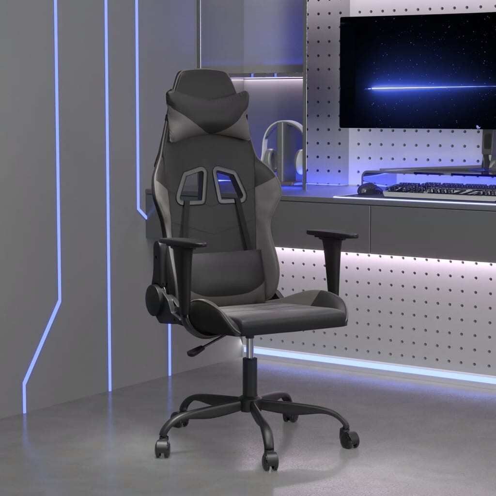 "im Angebot" Gaming-Stuhl mit Massagefunktion Schwarz und Grau Kunstleder - Bürostühle CC15494