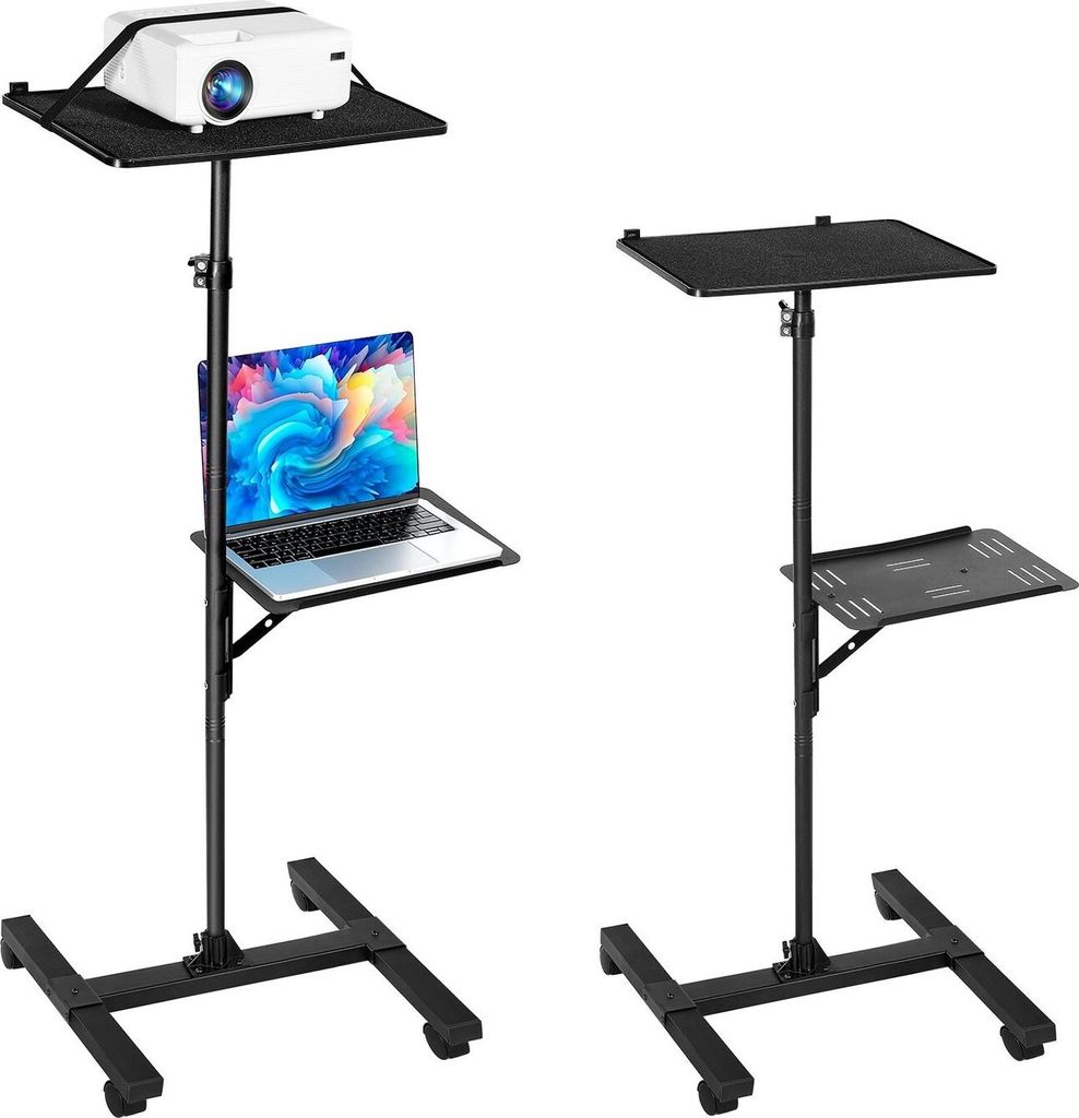 Projektorständer, 2 Ablagen Laptop-Bodenständer, Projektorständer Tisch mit einstellbarer Höhe von 860 bis 1360 mm, I-Träger-Rahmen Projektors...