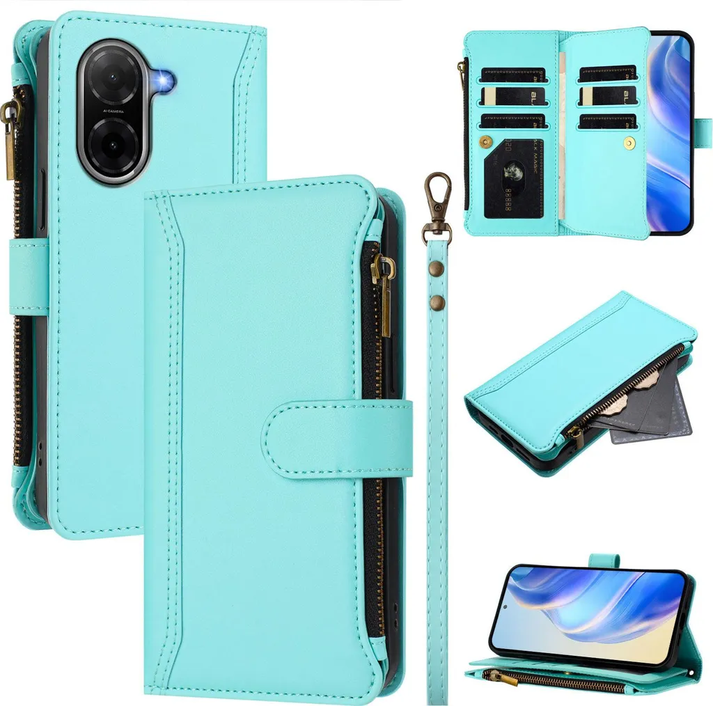 Custodia A Portafoglio Con Cerniera Per IPhone XS / IPhone X, In Pelle Vegana, 10 Slot Per Carte E Supporto Regolabile, Antiurto