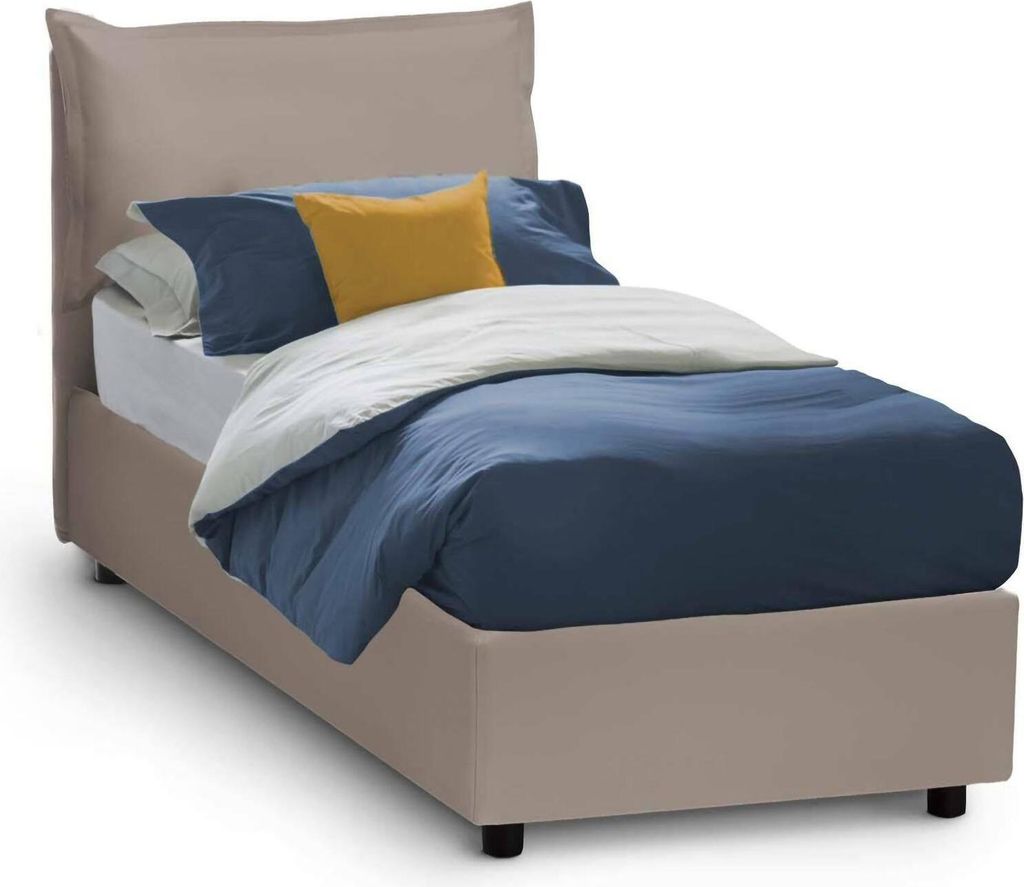 Einzelbett Carmen, Containerbett mit Kunstlederbezug, 100% Italy, Frontöffnung, mit Matratze Cm 90x190 enthalten, Turteltaube