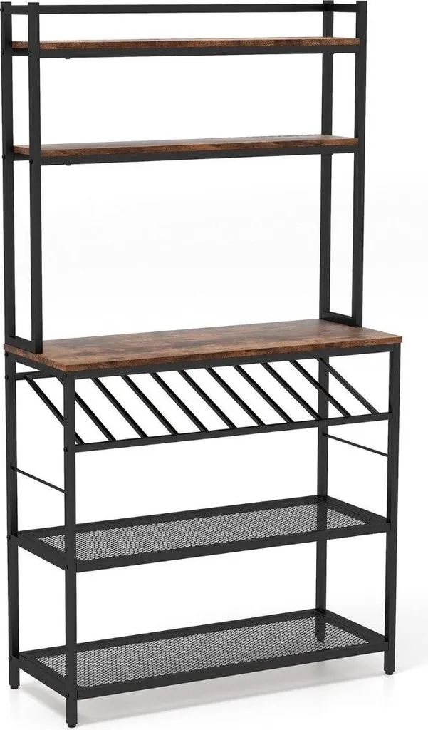 Étagère cuisine marron 5 étages avec porte-bouteille intégré 10 emplacements