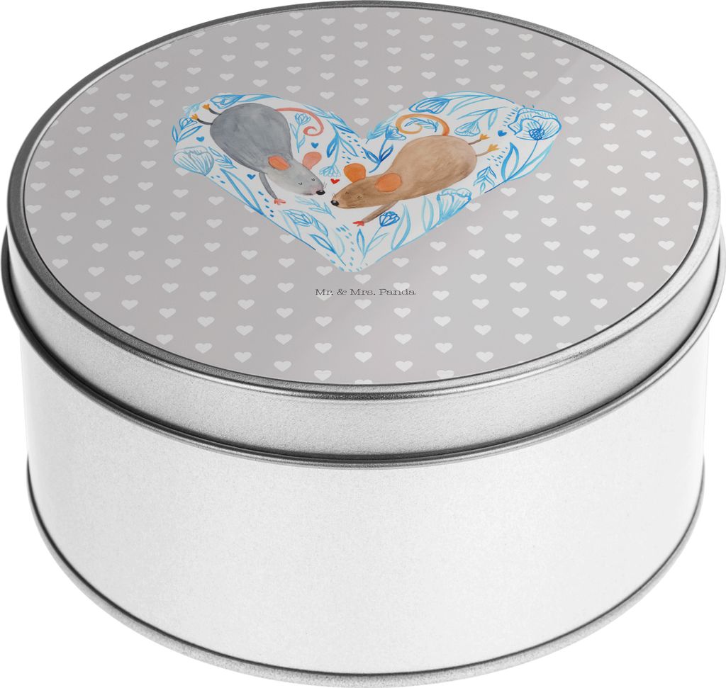 Mr. & Mrs. Panda Erinnerungsbox Mäuse Herz - Grau Pastell - Geschenk, Vorratsbehälter, keksdosen, schmuckdosen, Heiraten, Lieblingsmensch, für I...