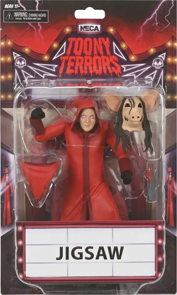 Figurine Jigsaw Toony Terrors NECA Style Cartoon Horreur en Robe Rouge
