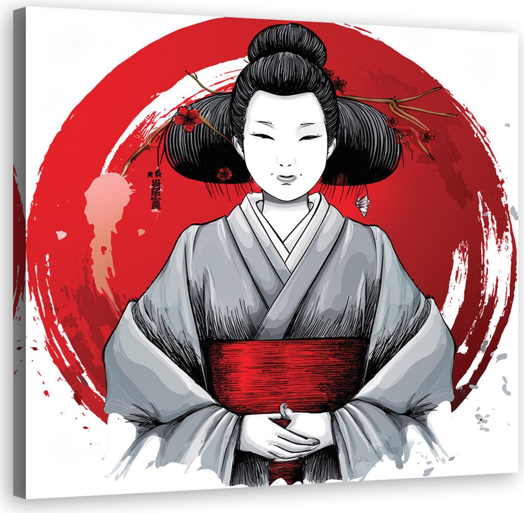 Leinwandbild Japanische Geisha Ukiyo-e 30x30 Feeby Rot bild für die wand bereit zum aufhängen