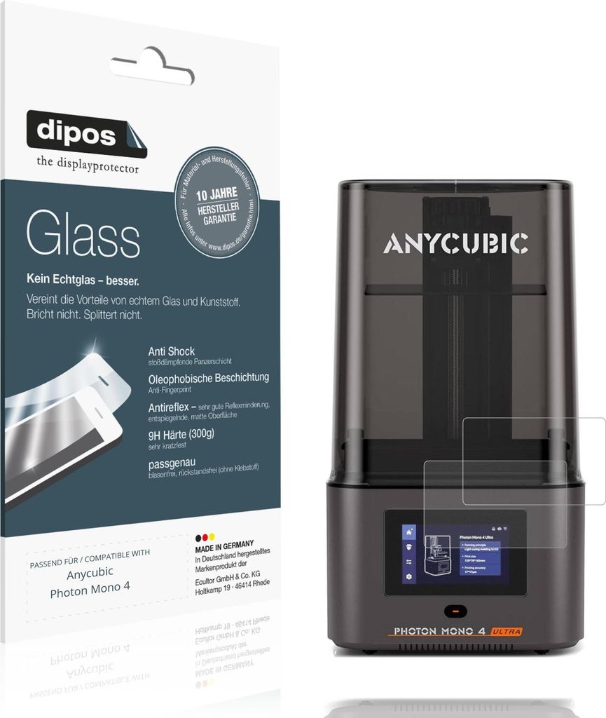 2x Schutzfolie für Anycubic Photon Mono 4 matt - Anti-Shock 9H Folie dipos Glass Kunststoffglas