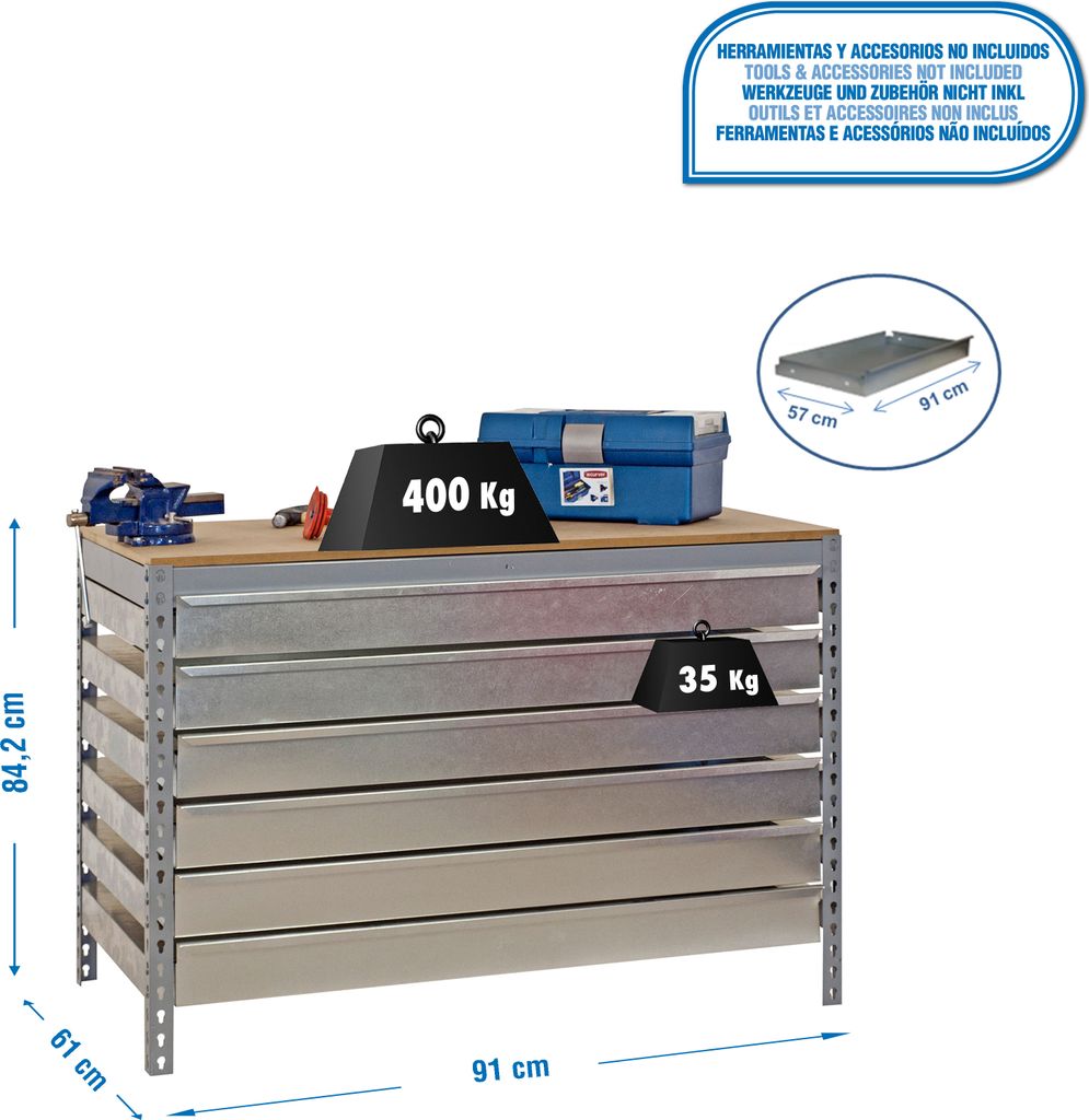 Simonrack Werkbank SIMONWORK BT5 BOX grau 6 Schubladen 91,0 x 61,0 x 84,2 cm