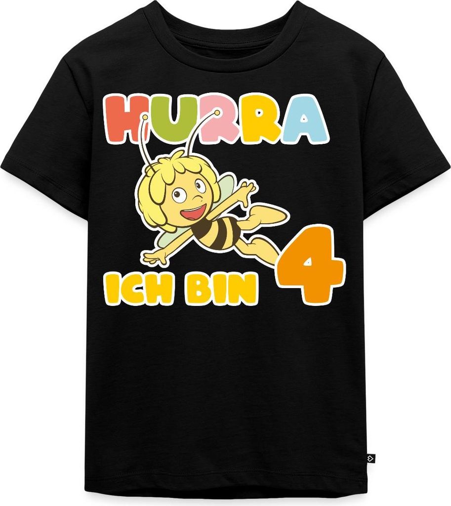 Spreadshirt Biene Maja Hurra Ich bin 4 Vierter Geburtstag Kinder Premium T-Shirt, 98/104 (2 Jahre), Schwarz