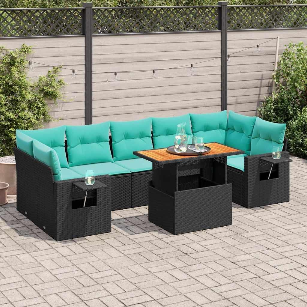 Maison Exclusive - 8-tlg. Garten-Sofagarnitur mit Kissen Schwarz Poly Rattan