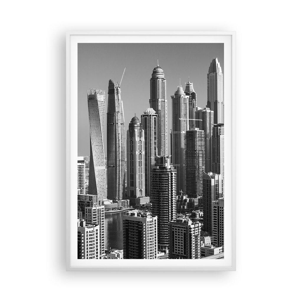 Gerahmtes Poster - Weißer Rahmen - Wolkenkratzer Fotografie Dubai - 70x100 cm - Wand Bild - Wanddeko - Wandbilder - Kunstposter - Wandposter - Bil...