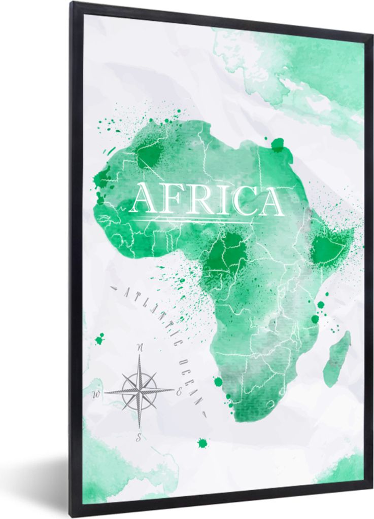 MuchoWow MuchoWow Gerahmtes Poster Afrika - Weltkarte - Aquarell 60x90 cm - Poster mit zchwarzem Bilderrahmen - Kunst