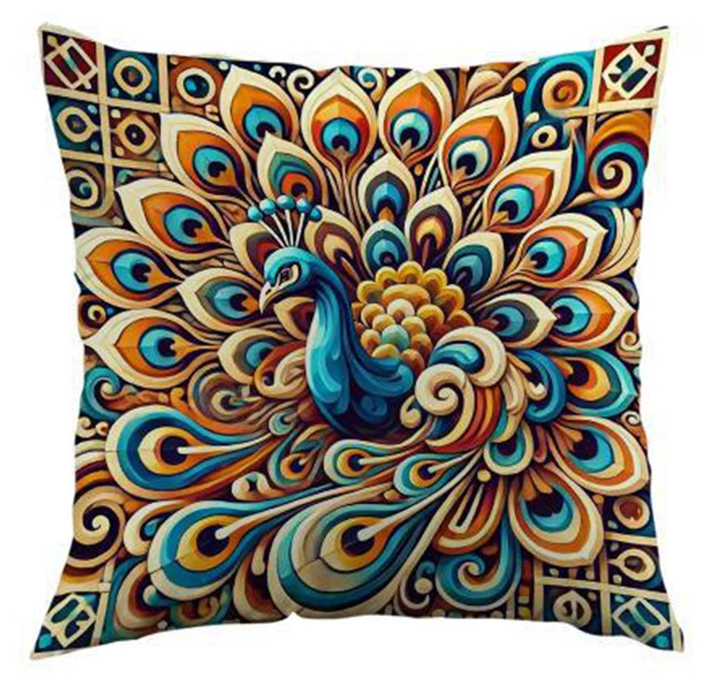 Boho-Pfauen-Kissenbezug, farbenfroher Pfauen-Dekokissenbezug, dekorativer Kissenbezug für Sofa, Wohnzimmer, Schlafzimmer, Heimdekoration