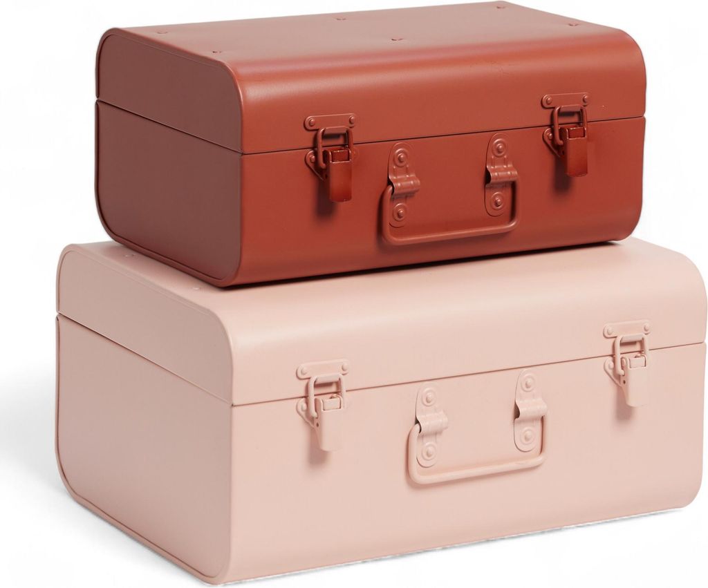 Two decorative storage boxes, one on top of the other, against a white background.