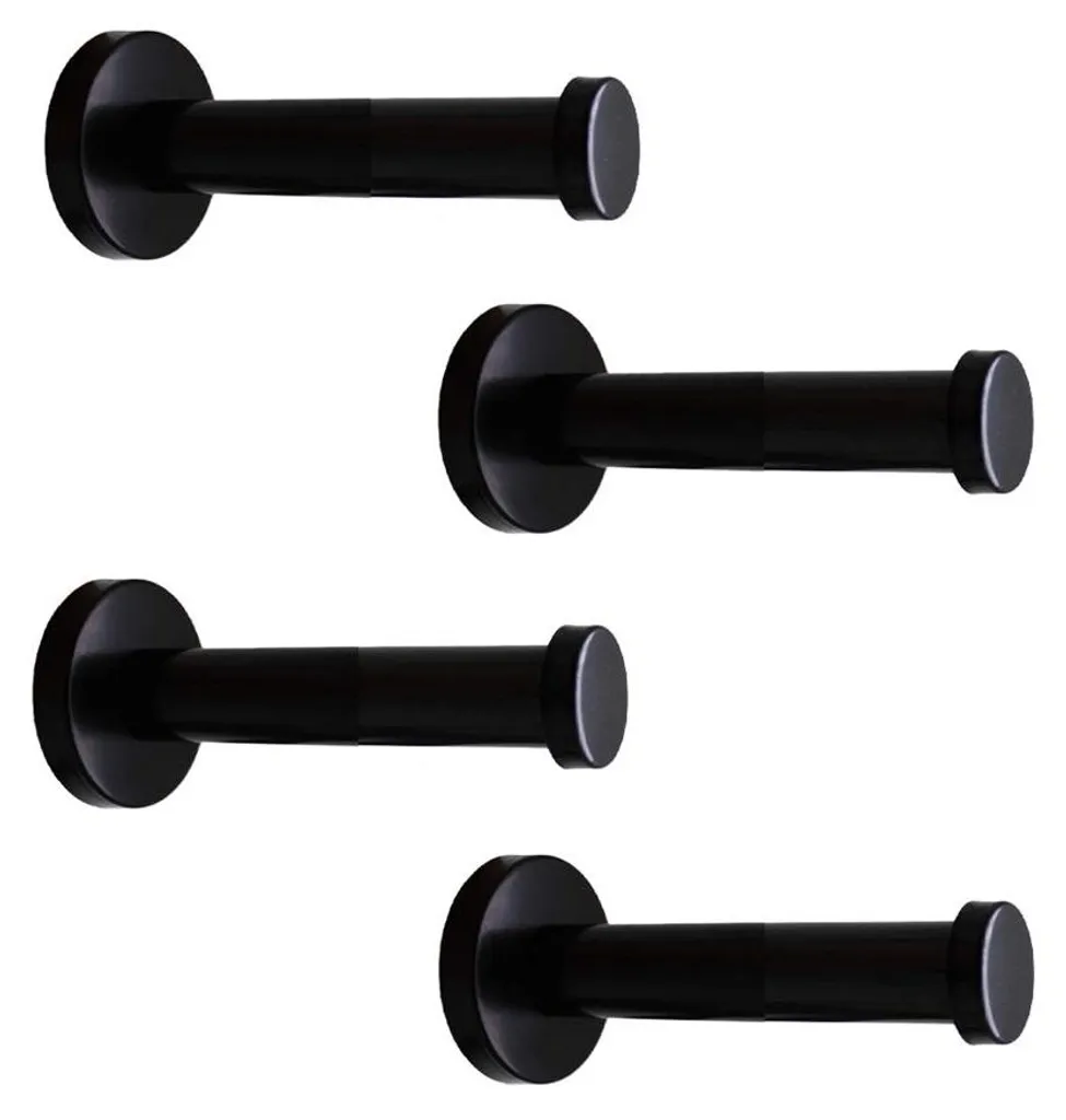 Porte-serviette mural noir inox pour cuisine et entrée - Set de 4 crochets