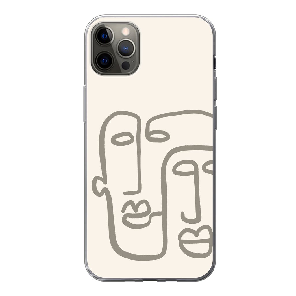 MuchoWow Handyhülle Schutzhülle Hülle für iPhone 13 Pro Max Gesicht - Abstrakt - Strichzeichnung Silikon Softcase Handy Hülle - Mobiltelefon