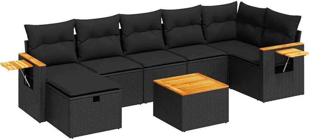 vidaXL 8-tlg. Garten-Sofagarnitur mit Kissen Schwarz Poly Rattan