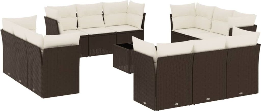 vidaXL 13-tlg. Garten-Sofagarnitur mit Kissen Braun Poly Rattan