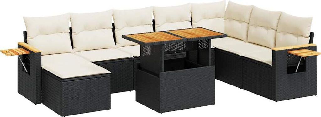 9-tlg. Garten-Sofagarnitur mit Kissen Schwarz Poly Rattan