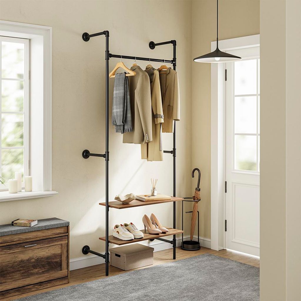 SoBuy Wandgarderobe KLS20-SCH im Flur mit Schuhen und Accessoires