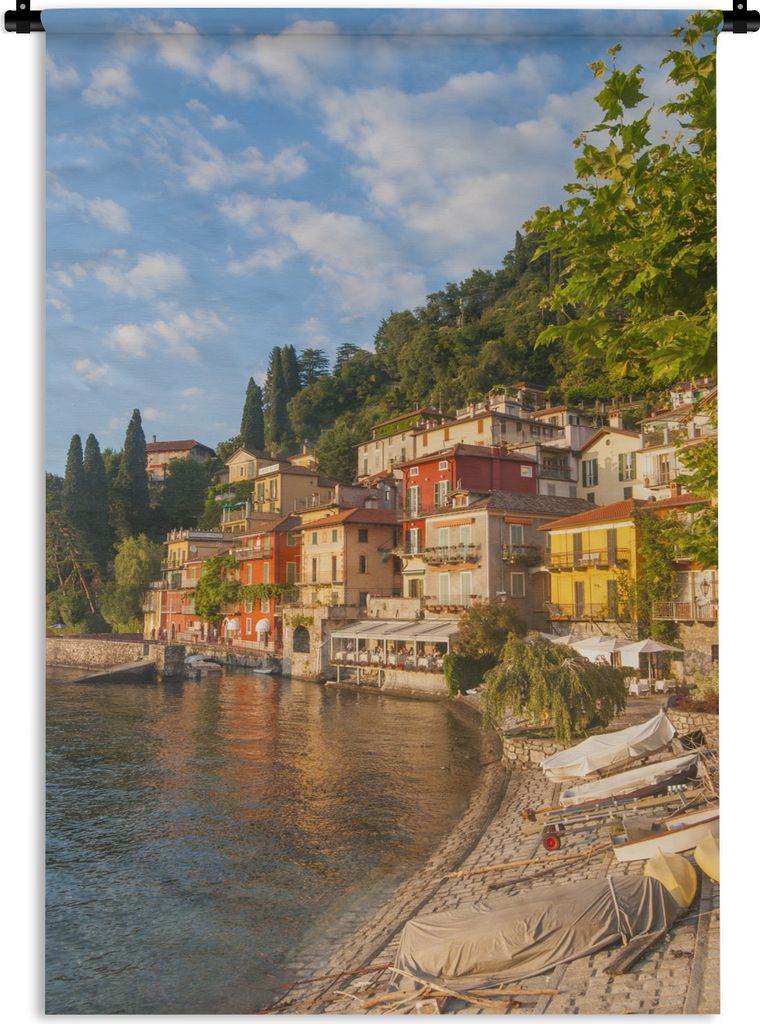 MuchoWow Wandteppich Wandbehang Haus - Comer See - Italien 60x90 cm Tapisserie Dekoration Wandtuch - Foto-Teppich - Abwaschbar