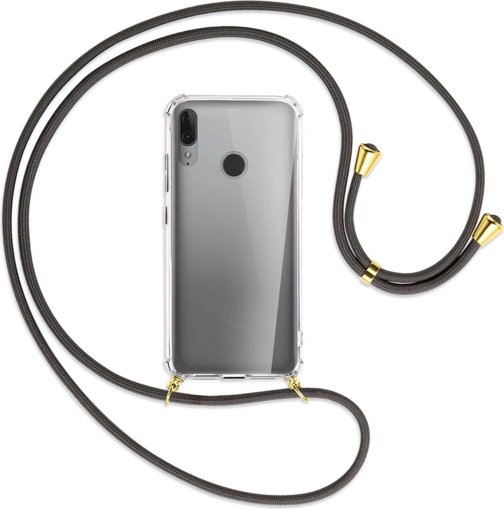 Handykette Backcover-Schutzhülle mit Band (Metall goldfarben) für Motorola Moto E6 Plus - dunkelgrau