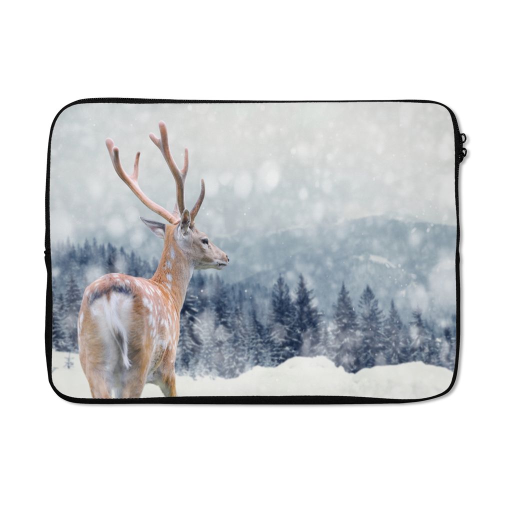 MuchoWow Laptop Hülle 13 Zoll Rotwild - Schnee - Tier Laptoptasche - Laptophülle - Sleeve - Rundumschutz