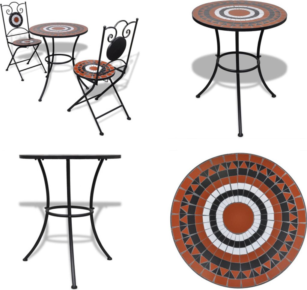 vidaXL 3 tlg. Bistro Set Keramikfliese Terrakotta/Weiß - Gartenmöbel - Bistroset - Bistrosets - Gartenset
