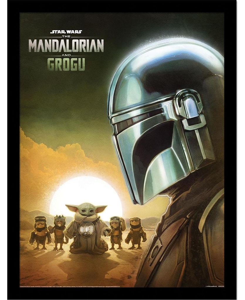 Star Wars: The Mandalorian - Sonnenuntergang-Gerahmtes Poster, Grogu PM13438 (40 cm x 30 cm) (Bunt)