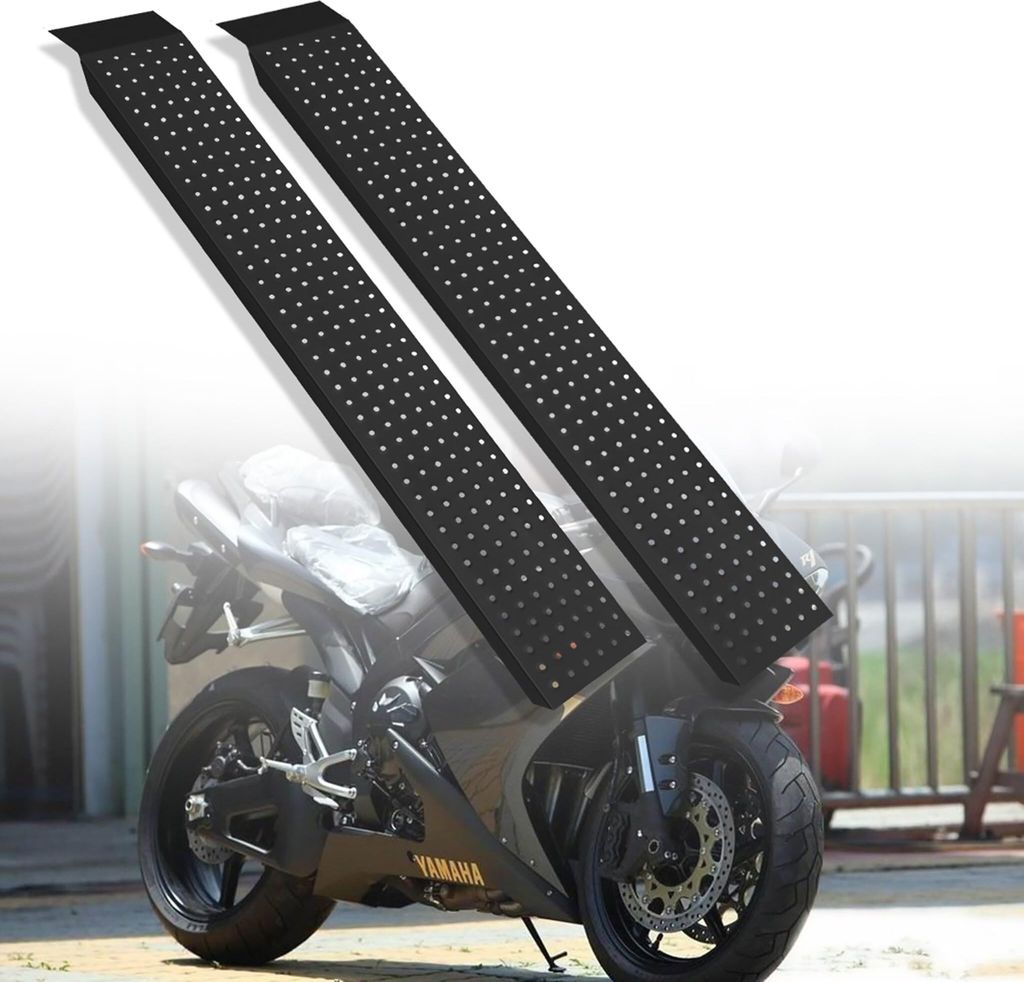 YARDIN 2 Stück Auffahrrampe Verzinkter Stahl 400kg 135×23×4,5CM Schwarz Oberfläche Antirutsch Auffahrschiene Laderampe Anhängerrampe Motorrad ...